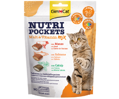 Gardumi kaķiem : GIMBORN Nutri Pockets Malt Vitamin Mix with Beef, Salmon, Catnip, 150gr