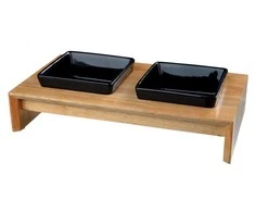 Trixie Bowl rinkinys, keramikos / medžio, 2 × 0,2 l, 28 × 5 × 15 cm, dubenys: juoda