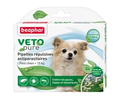 Pilieni pret blusām, ērcēm suņiem - Beaphar Veto Pure Spot on, līdz 15 kg, 3 gab