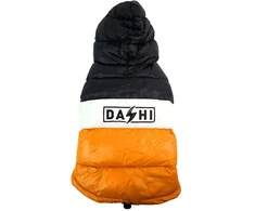 Dashi dy spalvų Dygsniuotas anorak striukė su gobtuvu – oranžinė ir juoda, XL, šilta ir stilinga