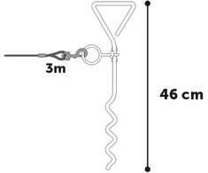 FLAMINGO Šuns prisegimo kuolas 46cm – metalinis kuolas su 3m plieniniu pavadėliu, ilgaamžė konstrukcija