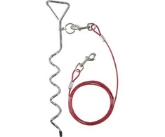 FLAMINGO Šuns prisegimo kuolas 46cm – metalinis kuolas su 3m plieniniu pavadėliu, ilgaamžė konstrukcija