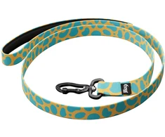 Julius-K9 Daugiaspalvis Leopardinės juostos pavadėlis 120cm – Neopreninė rankena, geltonas ir turkio