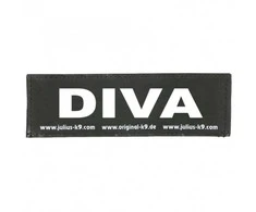 Julius-K9 Diva Lopė XXXS – Dekoratyvinė antkaklio etiketė, 2x8cm, ryškus dizainas