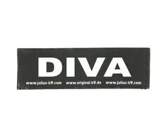 Julius-K9 Diva Lopė XXXS – Dekoratyvinė antkaklio etiketė, 2x8cm, ryškus dizainas