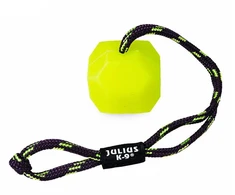 Julius K9 Fluorescentinis Kamuoliukas 6cm – Ryškiai Oranžinis Žaislas su Virvele ir Skylute Skanėstui, Tvirto Dizaino
