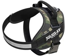 Julius-K9 IDC Powerharness Camouflage – Aukščiausios kokybės reguliuojama petnešėlė, kamufliažinė chaki spalva, patvarus dizainas