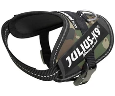 Julius-K9 IDC Powerharness Camouflage – Aukščiausios kokybės reguliuojama petnešėlė, kamufliažinė chaki spalva, patvarus dizainas
