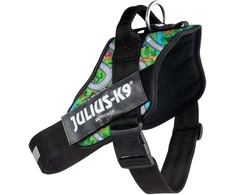 Julius-K9 IDC Powerharness Daycare – Atspindintis šunų pavadėlis, spalvotas miesto raštas, 1 dydis
