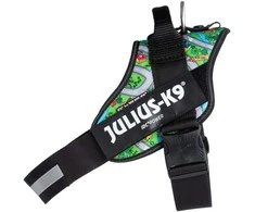 Julius-K9 IDC Powerharness Daycare – Atspindintis šunų pavadėlis, spalvotas miesto raštas, 1 dydis