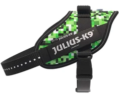 Julius-K9 IDC Powerharness Pixelfield – Atspindintis žalias pikselių šunų pakinktas, reguliuojamas