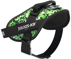 Julius-K9 IDC Powerharness Pixelfield – Atspindintis žalias pikselių šunų pakinktas, reguliuojamas