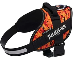 Julius-K9 IDC Powerharness Pixeljuice – Atspindinti šunų pavadėlį su oranžiniu pikselių dizainu, 2 dydis