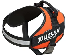 Julius-K9 IDC Powerharness UV Oranžinė – Premium reguliuojama pavadėlio jungtis, 4 dydis, itin ryškus dizainas