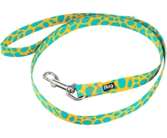 Julius-K9 MoreColor Basic Pavadėlis Leopard 120cm – tvirtas juostinis pavadėlis, geltonos ir turkio spalvos dizainas