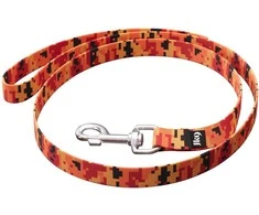 Julius-K9 MoreColor Basic Pavadėlis Pixeljuice – tvirta 120cm juostelės pavadėlis, ryškiai oranžiniai pikseliai