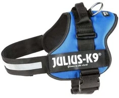 Julius K9 Powerharness Mėlynas – Reguliuojamas šunų pavadėlis su atšvaitinėmis juostelėmis, patvari konstrukcija