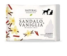 Natural Derma Pet Natūralūs Derma Pet drėgnieji valymo servetėlės su santalo ir vanilės kvapu, švelnūs