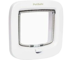 PetSafe katės durelės su rankiniu užraktu – baltos, suŷ integruotu tuneliu ir saugiu užraktu