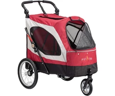 Show Tech Petstro Didelis 3 ratų vežimėlis – tvirtas raudonas ir pilkas vežimėlis, talpa iki 45kg