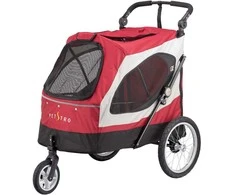Show Tech Petstro Didelis 3 ratų vežimėlis – tvirtas raudonas ir pilkas vežimėlis, talpa iki 45kg