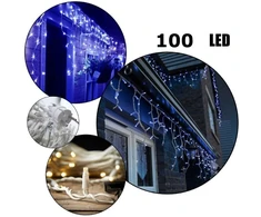 100 LED 4 metrai lempučių lauko girlianda varvekliai su baltu laidu, mėlynos spalvos flash