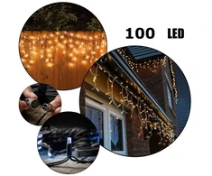100 LED 4 Metrai lempučių lauko girlianda Varvekliai su baltu laidu, Šiltai baltos spalvos Flash