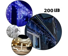 200 LED 8 metrai lempučių lauko girlianda varvekliai su baltu laidu, šaltai baltos spalvos flash
