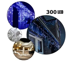 300 LED 15 metrai lempučių lauko girlianda varvekliai su baltu laidu, mėlynos spalvos flash