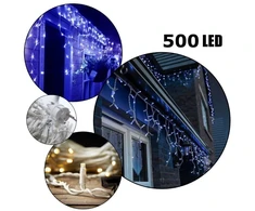 500 LED 25 metrai lempučių lauko girlianda varvekliai su baltu laidu, mėlynos spalvos flash