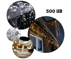 500 LED 25 Metrai lempučių lauko girlianda Varvekliai su baltu laidu, Šiltai baltos spalvos Flash