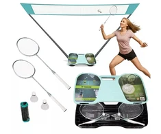 Badmintono rinkinys 4in1 su lagaminu, raketėmis ir tinklu