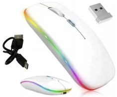 Belaidė pelė ergonominė kompiuterio pelytė, su šviesomis, spalva: balta