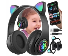 Belaidės ausinės katės ausys juodos spalvos su bluetooth, spalva: rožinė