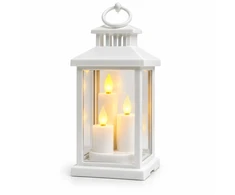 Baltas dekoratyvinis žibintas su trimis LED žvakėmis 10764, 20 cm
