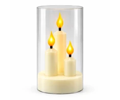 Trijų liepsnelių LED žvakė skaidriame cilindre 10750, 15 cm