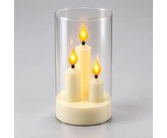 Trijų liepsnelių LED žvakė skaidriame cilindre 10750, 15 cm