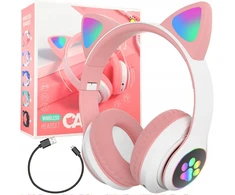 Bluetooth ausinės Cat ears LED, rožinės