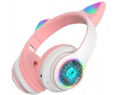 Bluetooth ausinės Cat ears LED, rožinės
