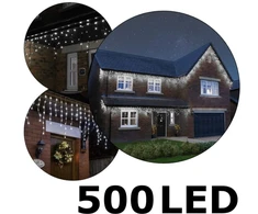 LED girlianda Išskirtinė lauko puošmena 500LED varvekliai, 25m. ilgio, šaltai baltos spalvos flash