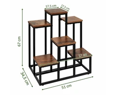Pastatomas metalinis gėlių stovas 67 cm, 6 lentynos, MDF lentynos