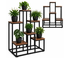 Pastatomas metalinis gėlių stovas 67 cm, 6 lentynos, MDF lentynos