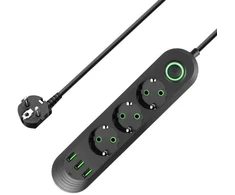 Prailgintuvas P30, su 3 lizdais, USB Type A ir USB Type C prievadais, juodas