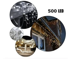 Šiltai baltos spalvos, 25m. lauko girlianda varvekliai, skirtingi šviesos rėžimai, 500LED flash