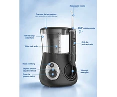 Stalinis burnos irigatorius YBK T1, 600 ml, 10 slėgio lygių, 4 antgaliai, juodas