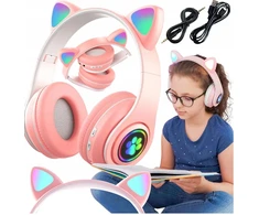 Universalios belaidės ausinės vaikams su katės ausimis, LED, bluetooth