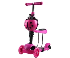 Vaikiškas balansinis paspirtukas su stūmimo rankena Scooter 5in1, rožinis