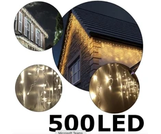 Varveklių girlianda skirta laukui, 500LED, šiltai baltos spalvos, 25m., flash