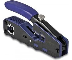 Delock Crimp-Zange für 8P/ RJ45 Modularstecker (juodas/blau, mit Klinge und Abisolierer (Easy-Connect))