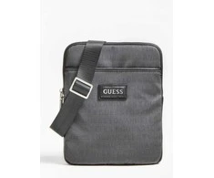 Guess, Dan, Flat Top Zip, Textile Crossbody Bag, Pilkas, 19 x 23 x 2.5 cm, For Men